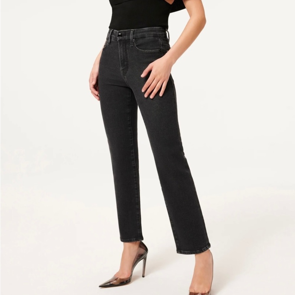 Good American Good Straight washed black jeans